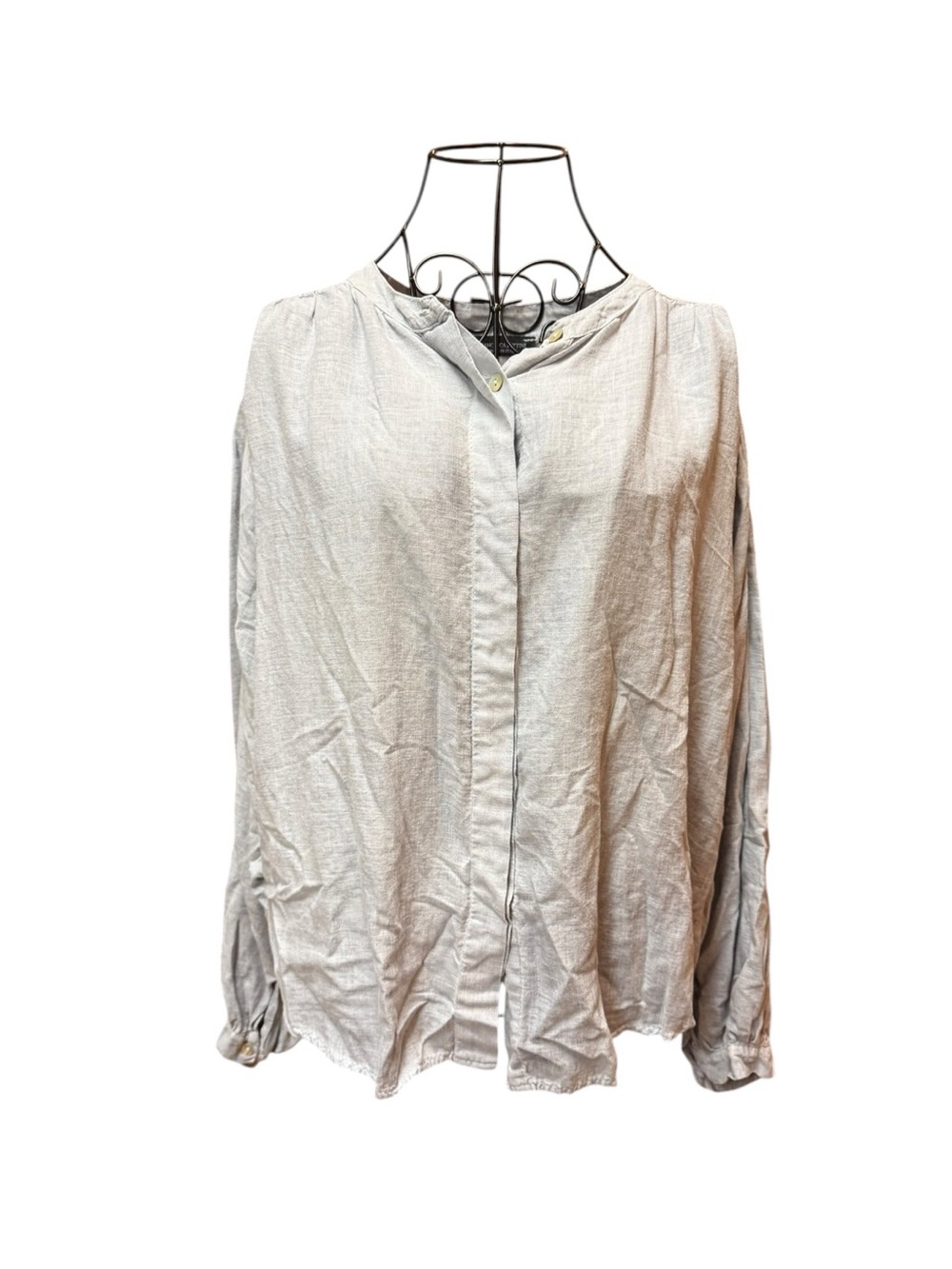 Francesca Bettina Italian Light Gray Button-Front Linen Blouse Small